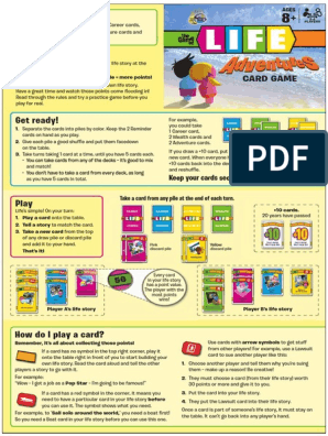 Game of Life Adventure Card Game Rules, PDF